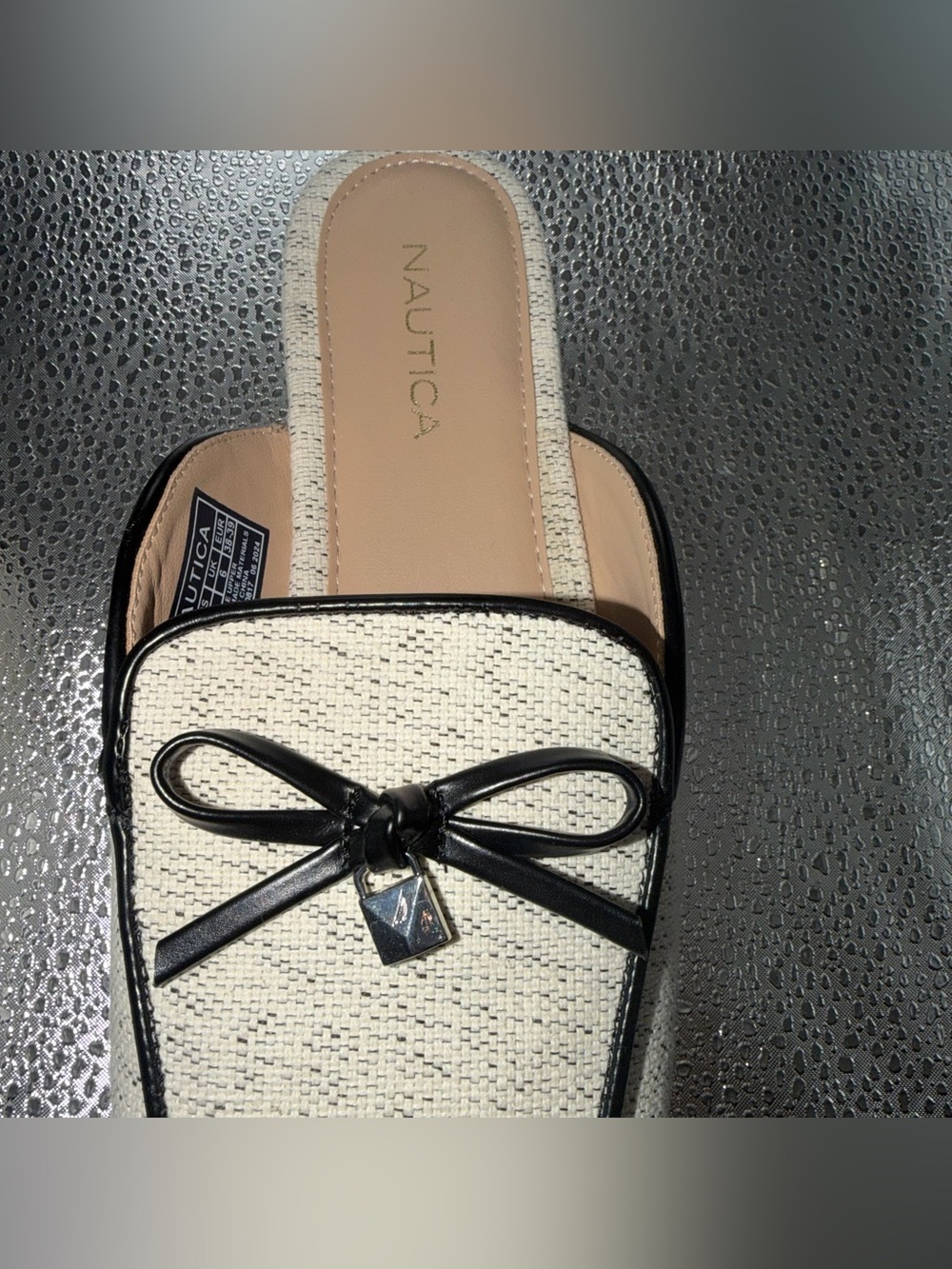 Nautica Cream Slip-On Mules with Black Trim and Bow Accent - Picture 5 of 6
